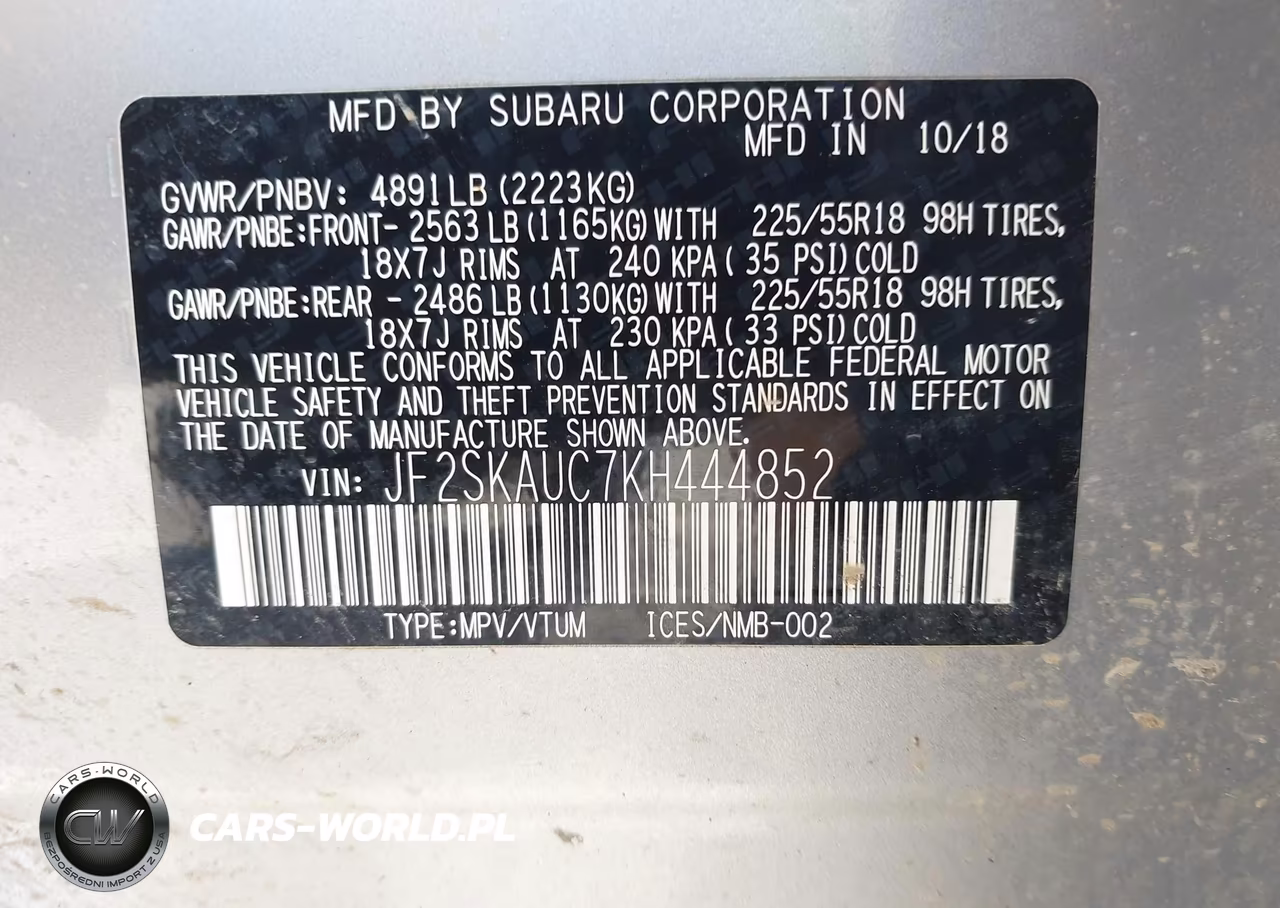 2019 Subaru Forester Limited VIN:JF2SKAUC7KH444852 - 9