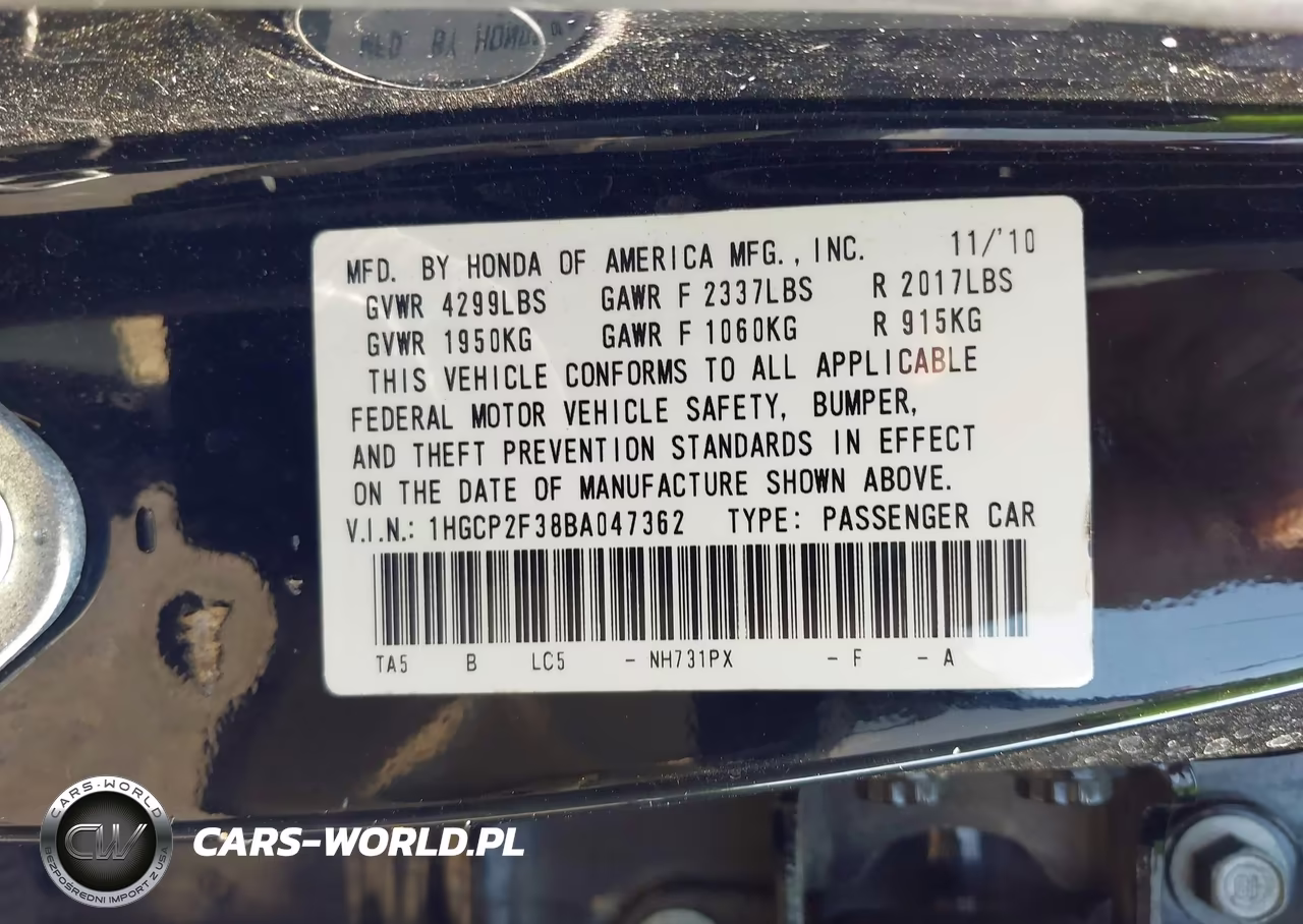 2011 Honda Accord 2.4 Lx VIN:1HGCP2F38BA047362 - 9