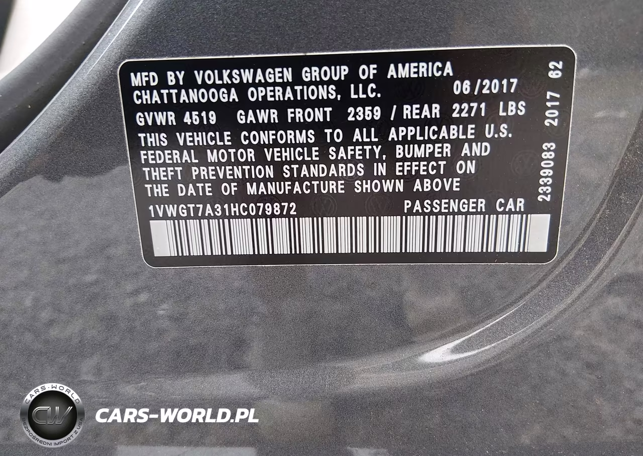 2017 Volkswagen Passat 1.8T Se VIN:1VWGT7A31HC079872 - 9