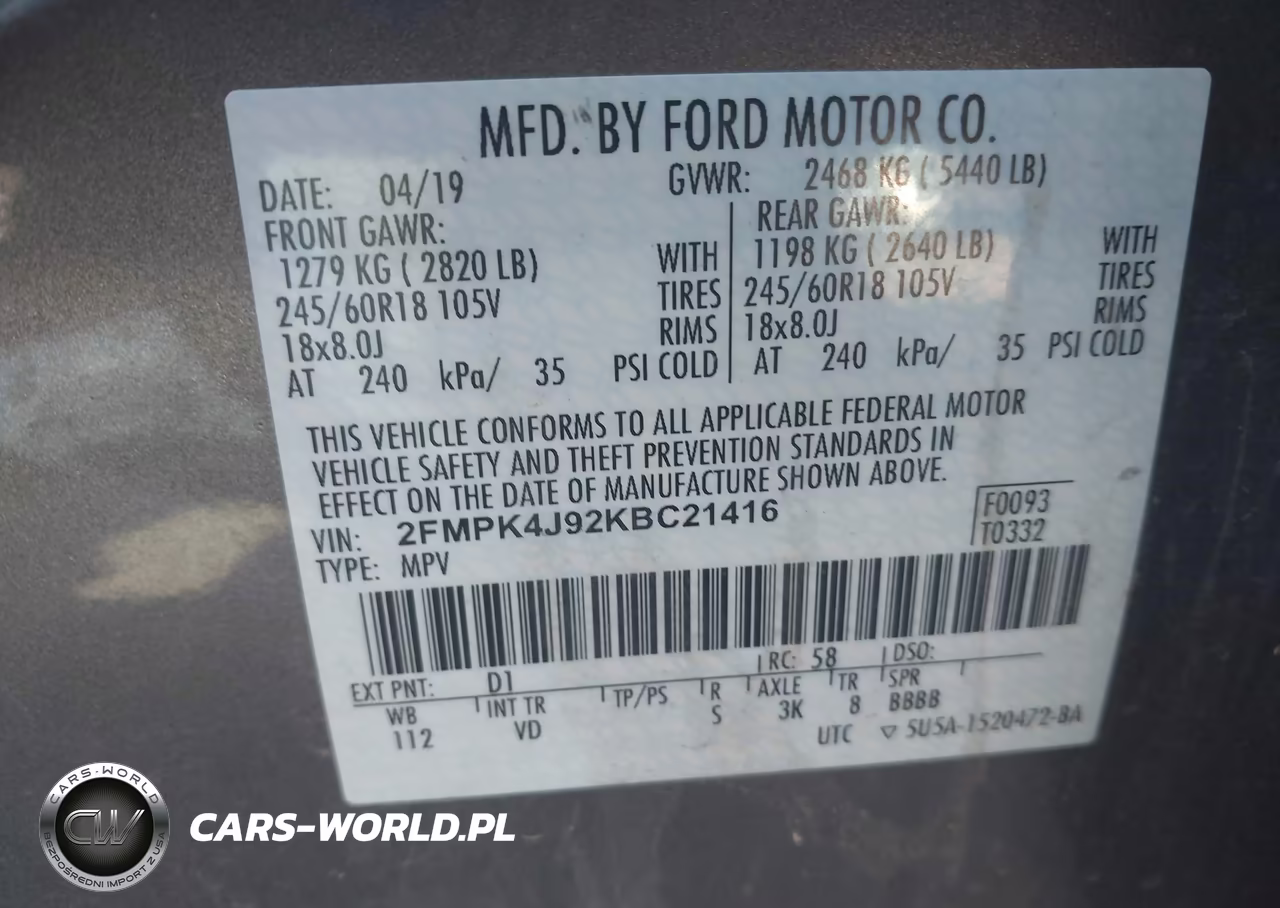 2019 Ford Edge Sel VIN:2FMPK4J92KBC21416 - 9