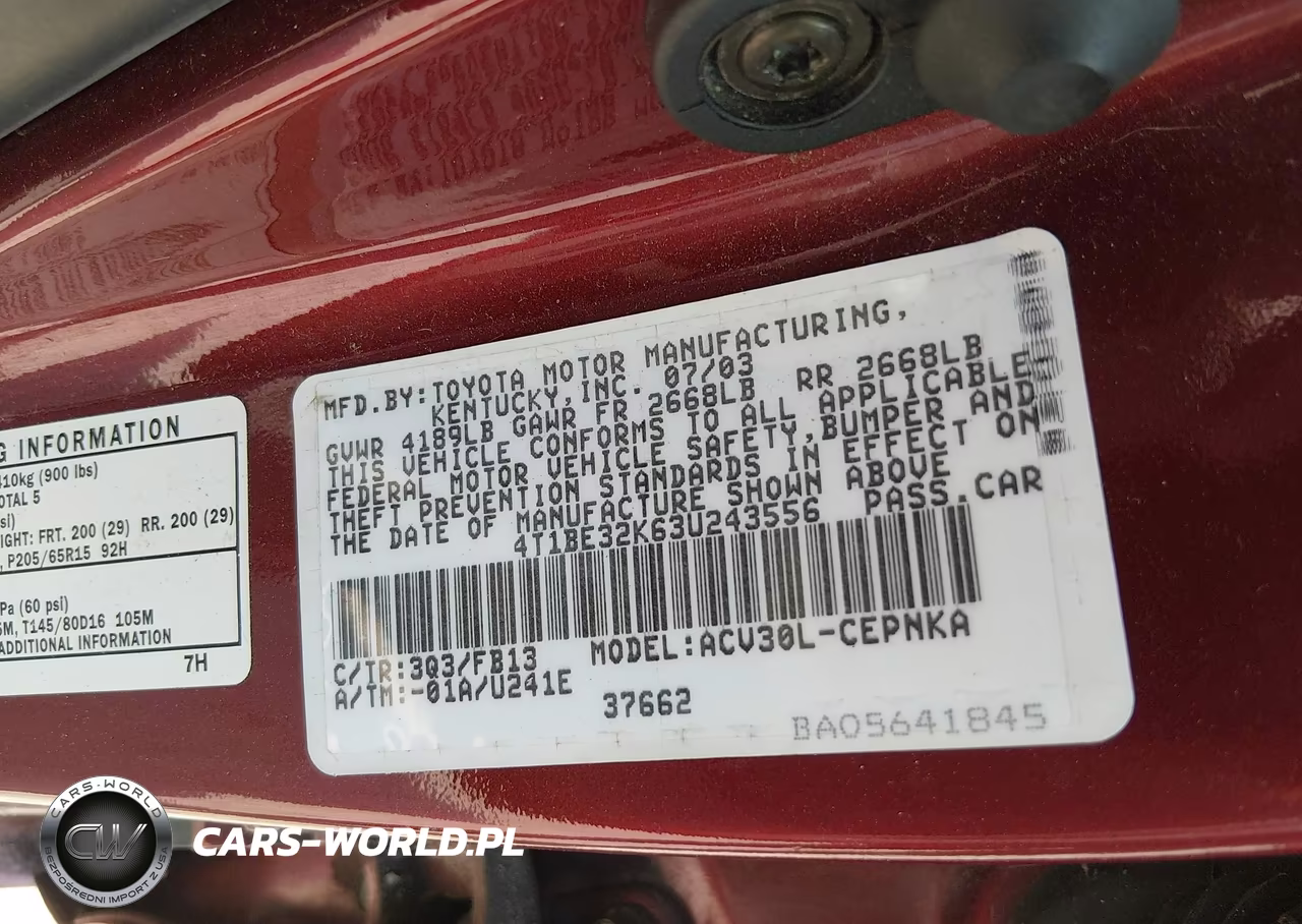 2003 Toyota Camry Le VIN:4T1BE32K63U243556 - 9