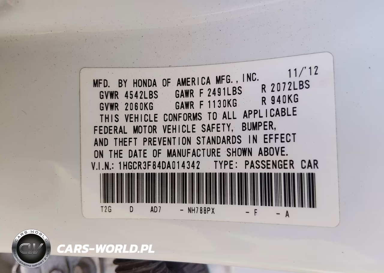 2013 Honda Accord Ex-L V-6 VIN:1HGCR3F84DA014342 - 9