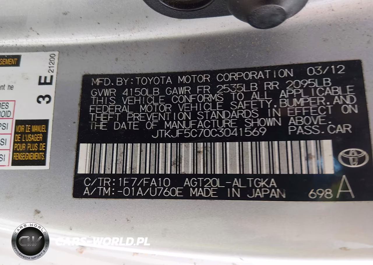 2012 Scion Tc VIN:JTKJF5C70C3041569 - 9