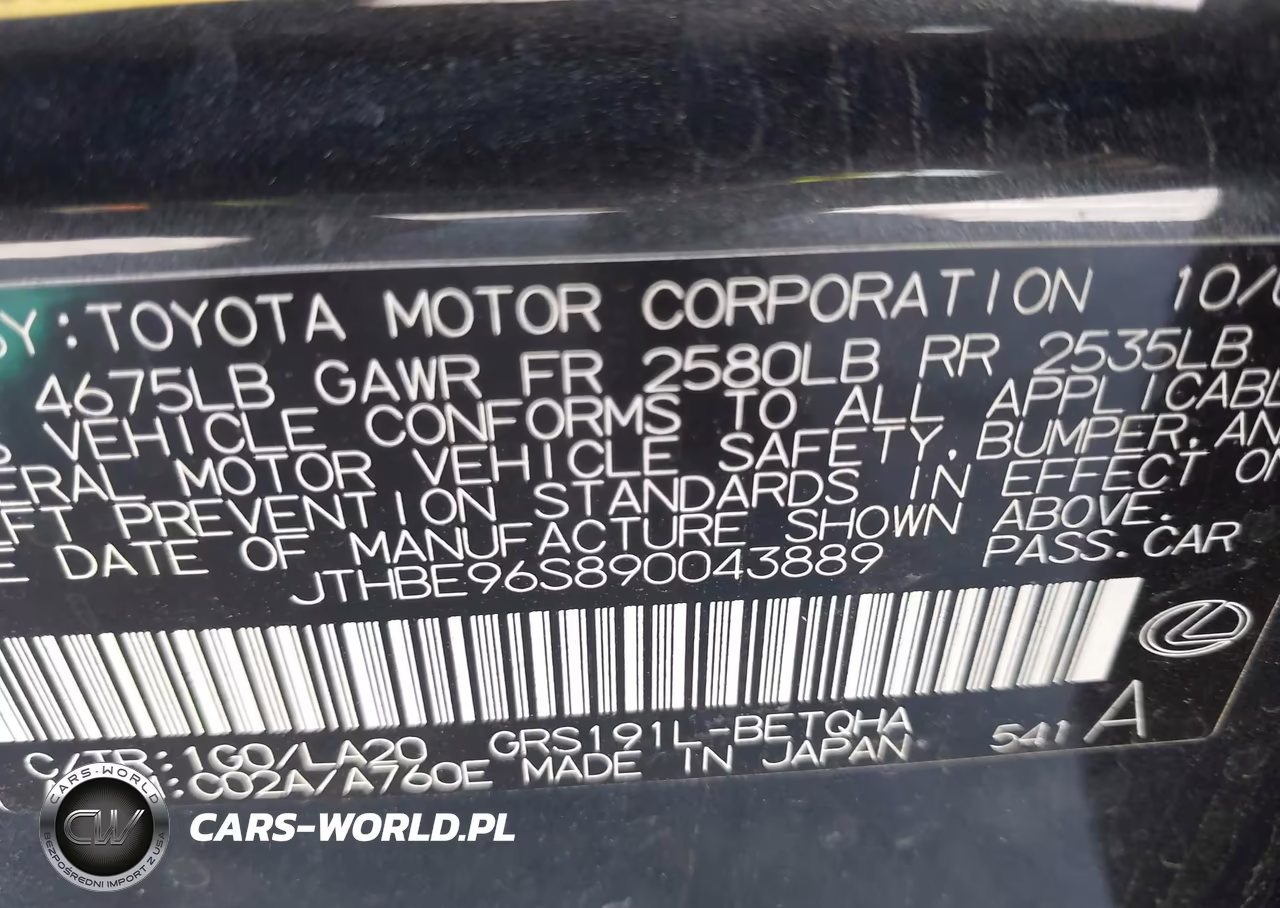 2009 Lexus Gs 350 VIN:JTHBE96S890043889 - 9
