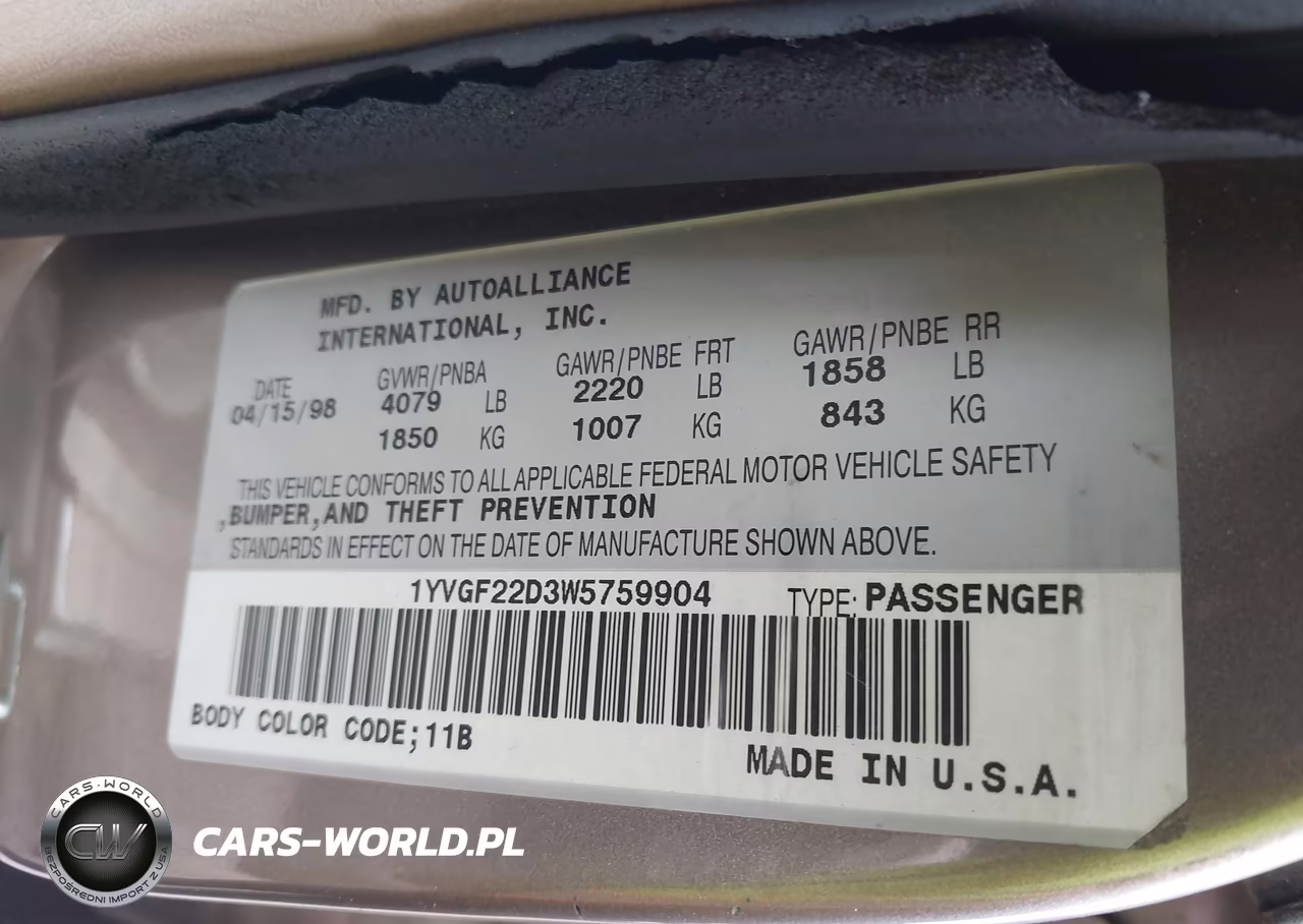 1998 Mazda 626 Es V6-Lx V6 VIN:1YVGF22D3W5759904 - 9