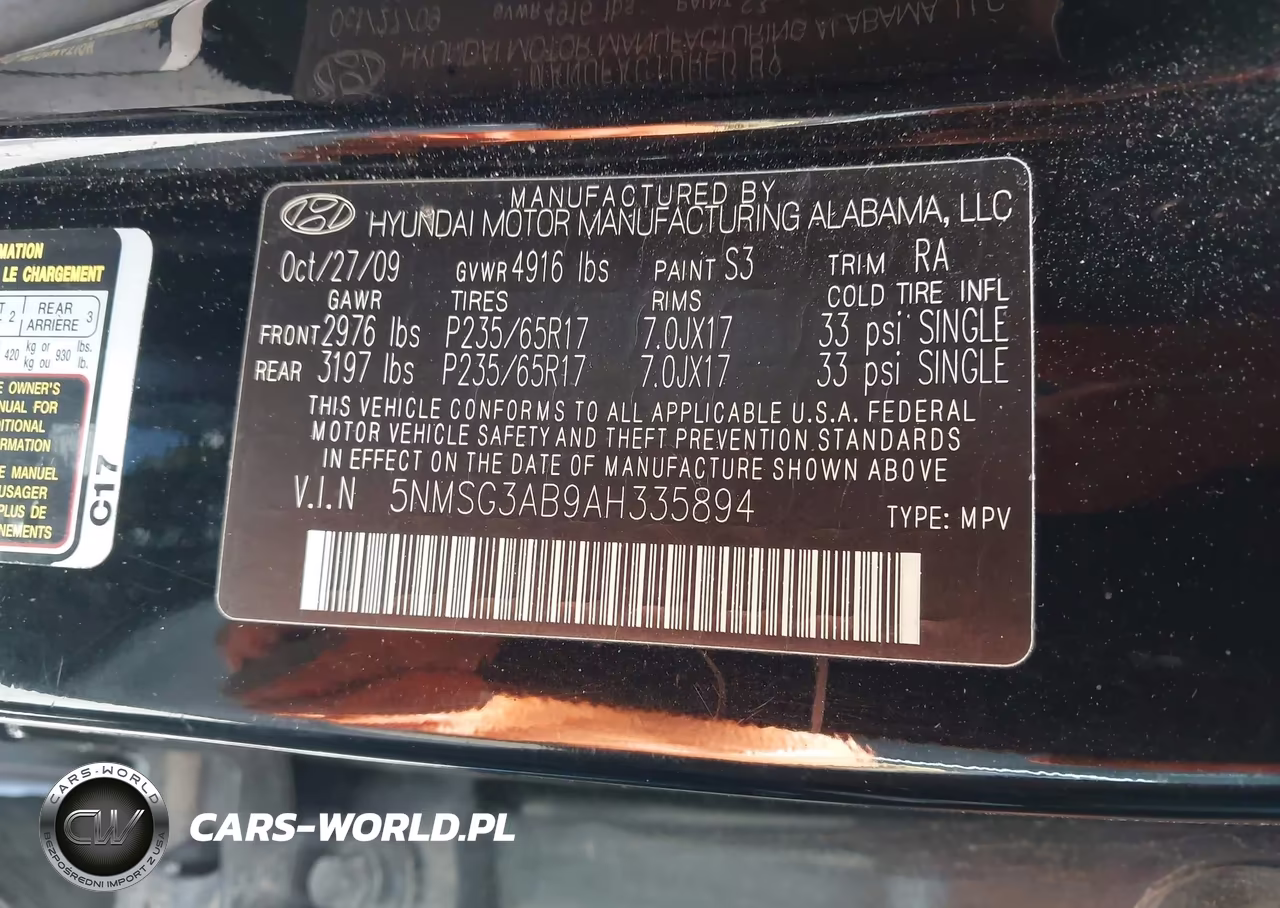 2010 Hyundai Santa Fe Gls VIN:5NMSG3AB9AH335894 - 9