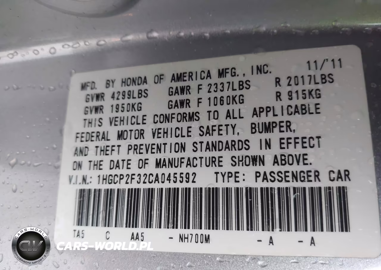 2012 Honda Accord Sdn Lx VIN:1HGCP2F32CA045592 - 9