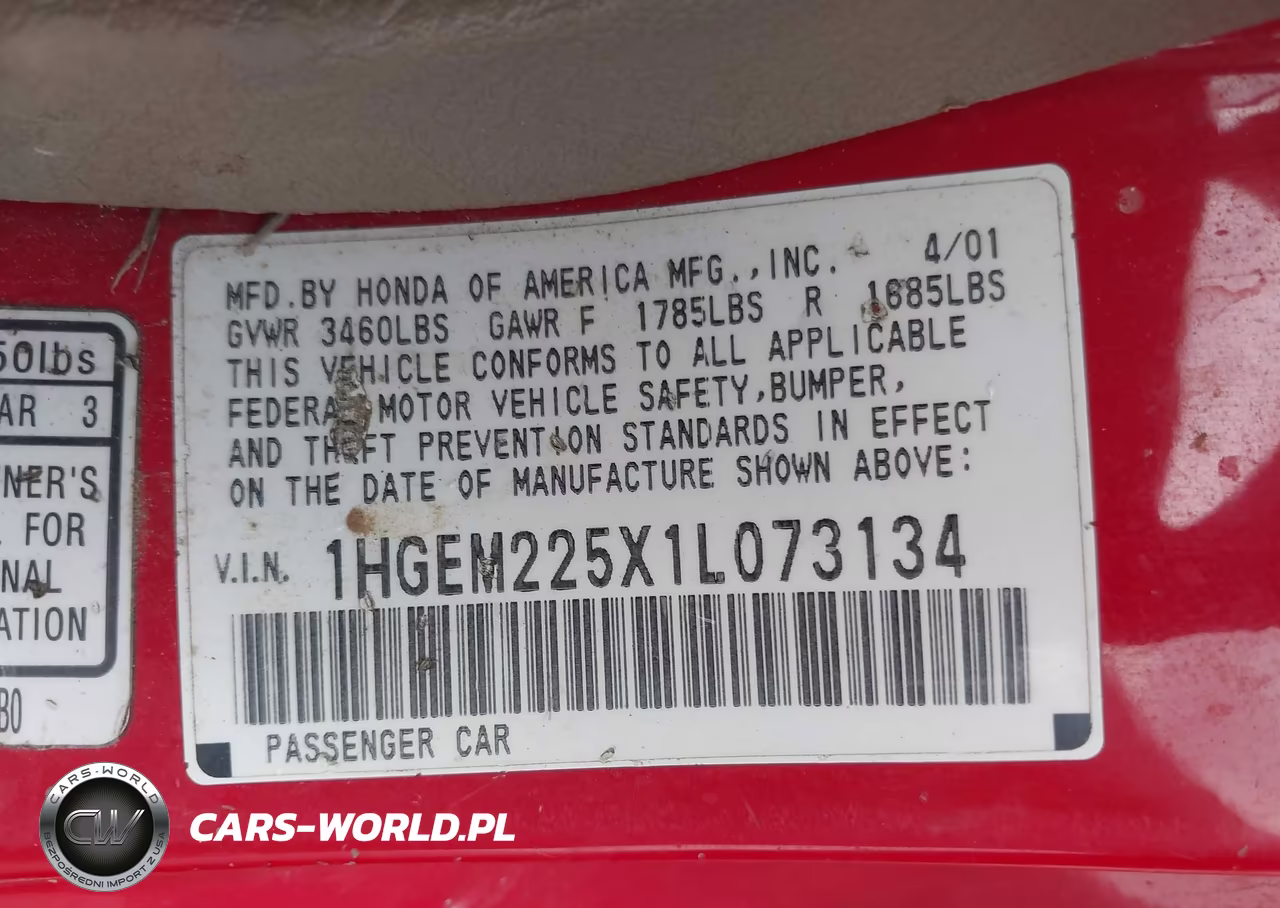 2001 Honda Civic Lx VIN:1HGEM225X1L073134 - 9