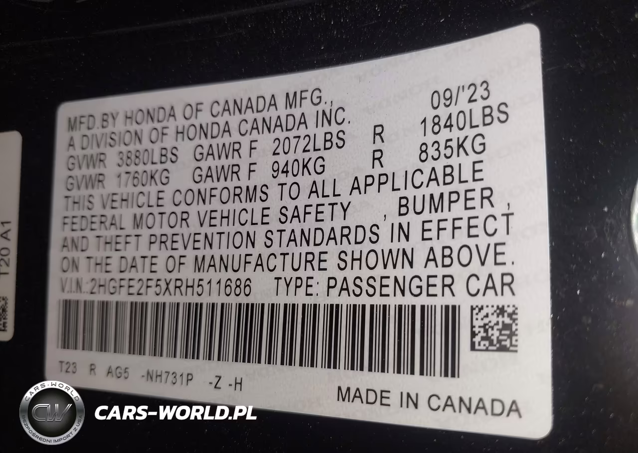 2024 Honda Civic Sport VIN:2HGFE2F5XRH511686 - 9