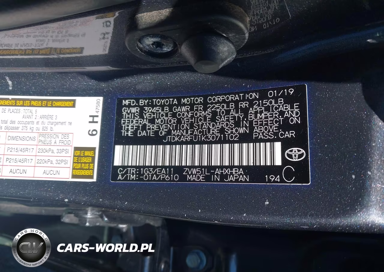 2019 Toyota Prius Limited VIN:JTDKARFU1K3071102 - 9