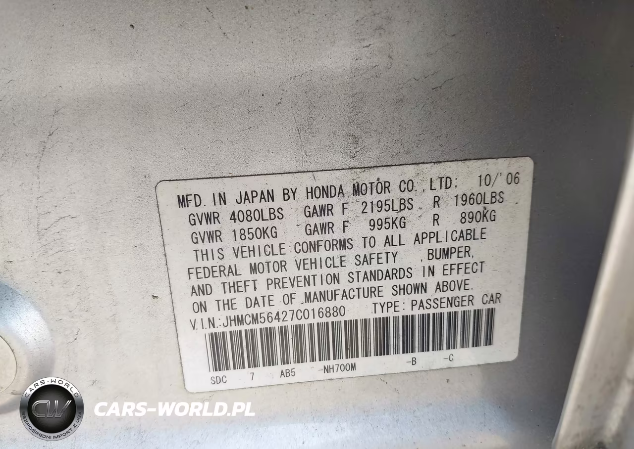 2007 Honda Accord 2.4 Lx VIN:JHMCM56427C016880 - 9