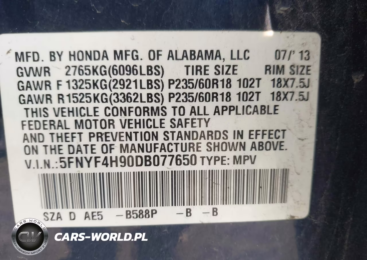 2013 Honda Pilot Touring VIN:5FNYF4H90DB077650 - 9