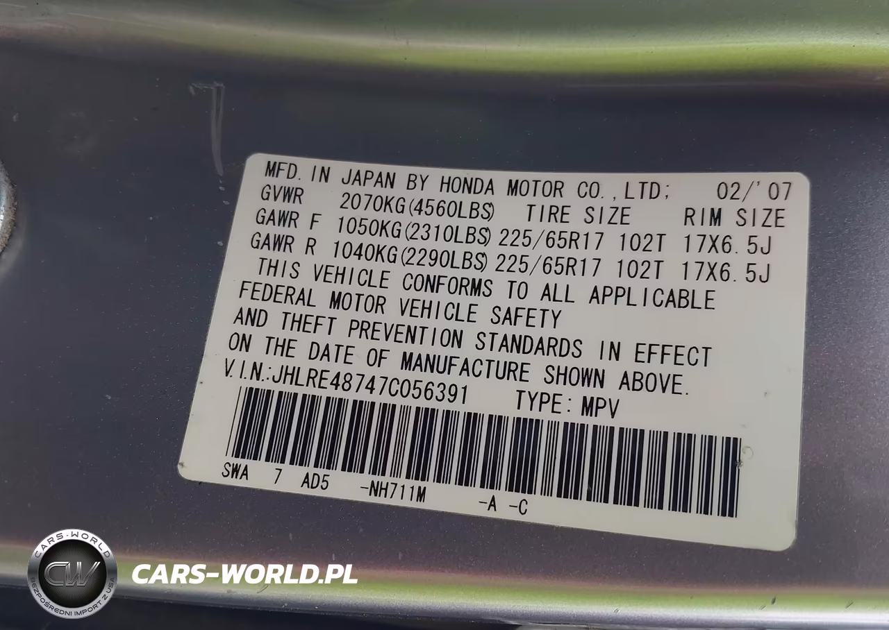 2007 Honda Cr-V Ex-L VIN:JHLRE48747C056391 - 9