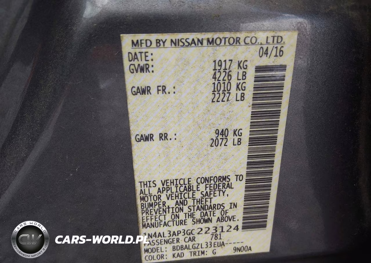2016 Nissan Altima 2.5-2.5 S-2.5 Sl-2.5 Sr-2.5 Sv VIN:1N4AL3AP3GC223124 - 9