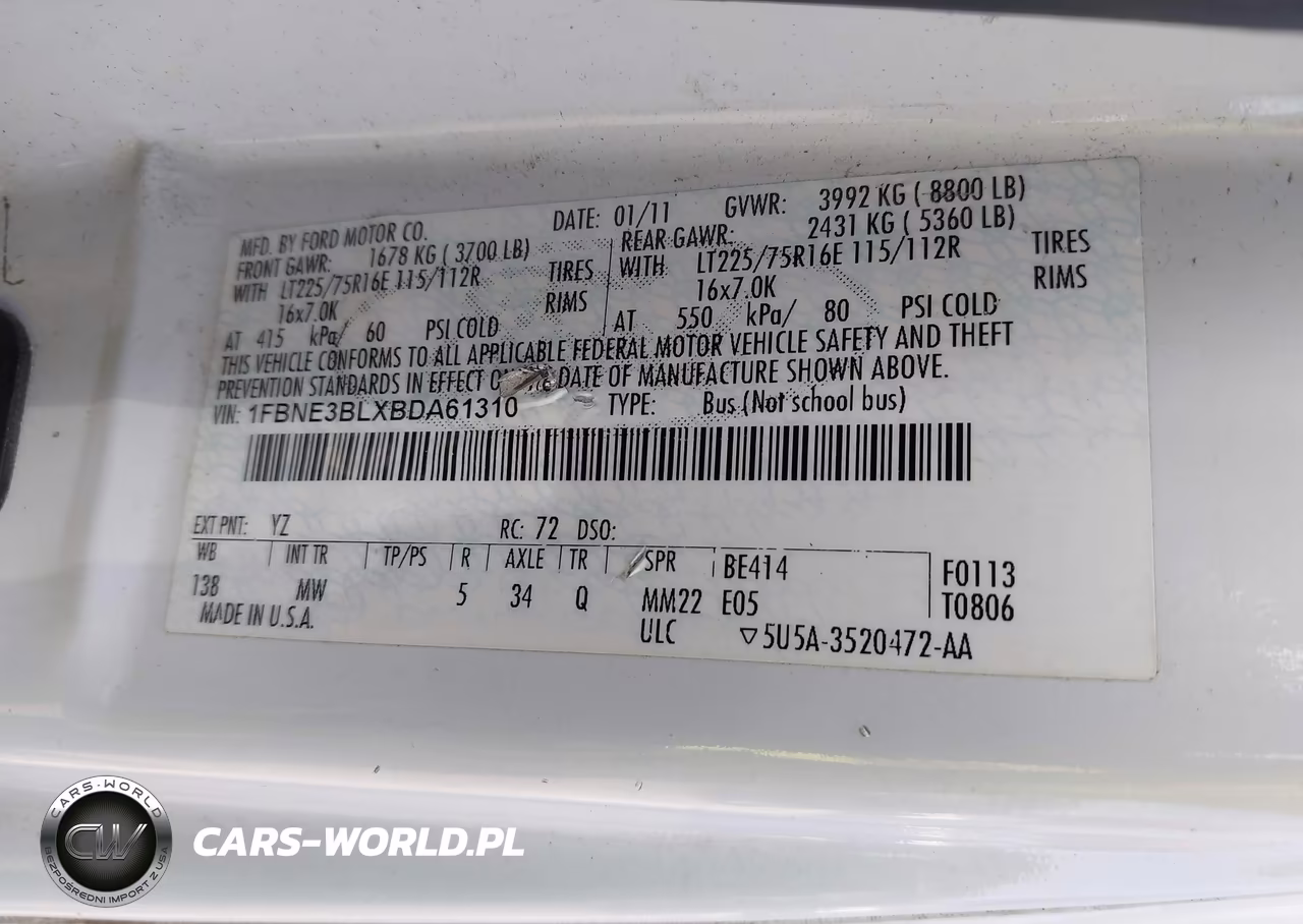 2011 Ford E-350 Super Duty Xlt VIN:1FBNE3BLXBDA61310 - 9