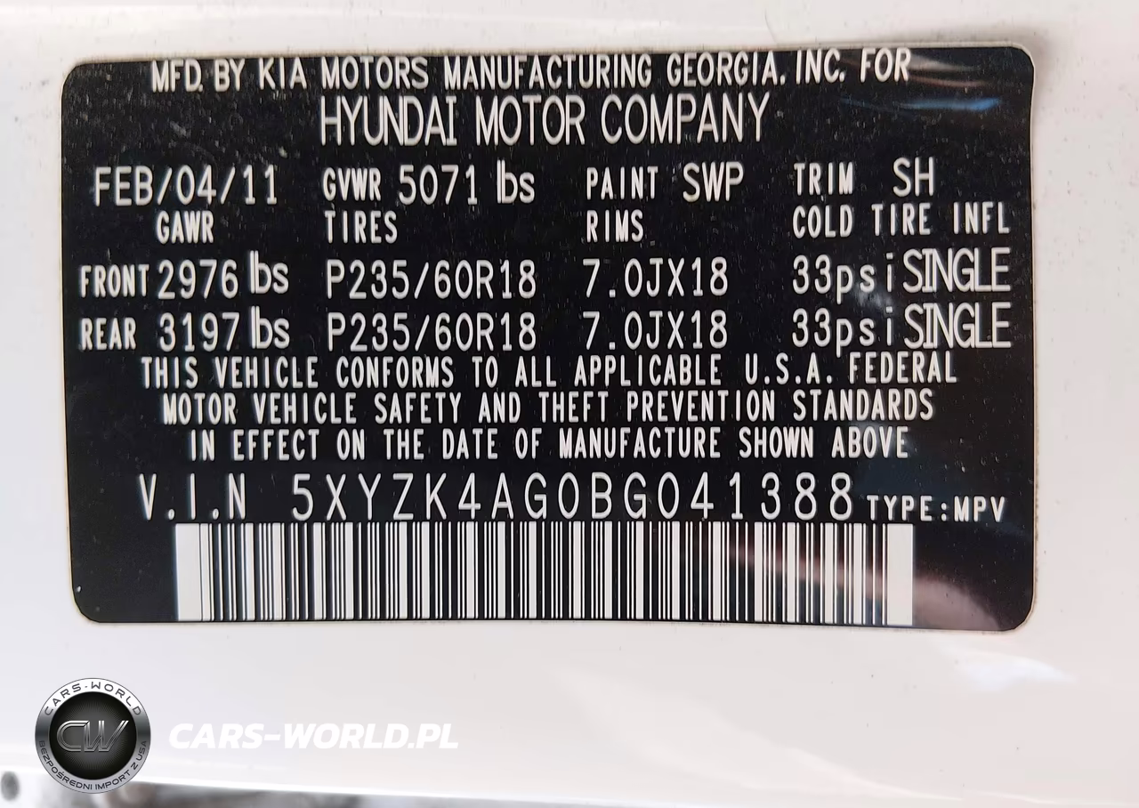 2011 Hyundai Santa Fe Limited V6 VIN:5XYZK4AG0BG041388 - 9