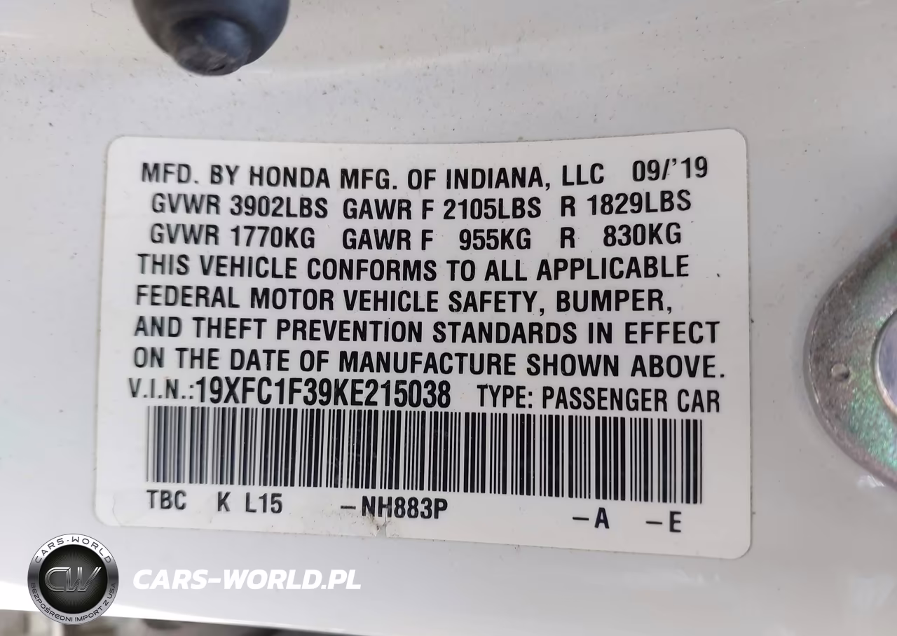 2019 Honda Civic Ex VIN:19XFC1F39KE215038 - 9