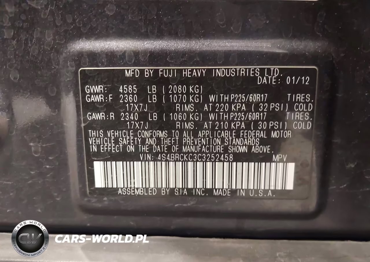 2012 Subaru Outback 2.5I Limited VIN:4S4BRCKC3C3252458 - 9