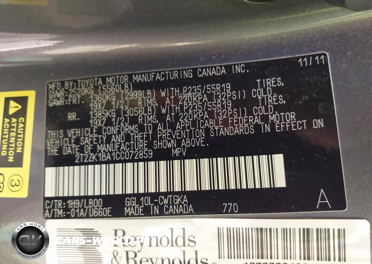 2012 Lexus Rx 350 VIN:2T2ZK1BA1CC072859 - 9