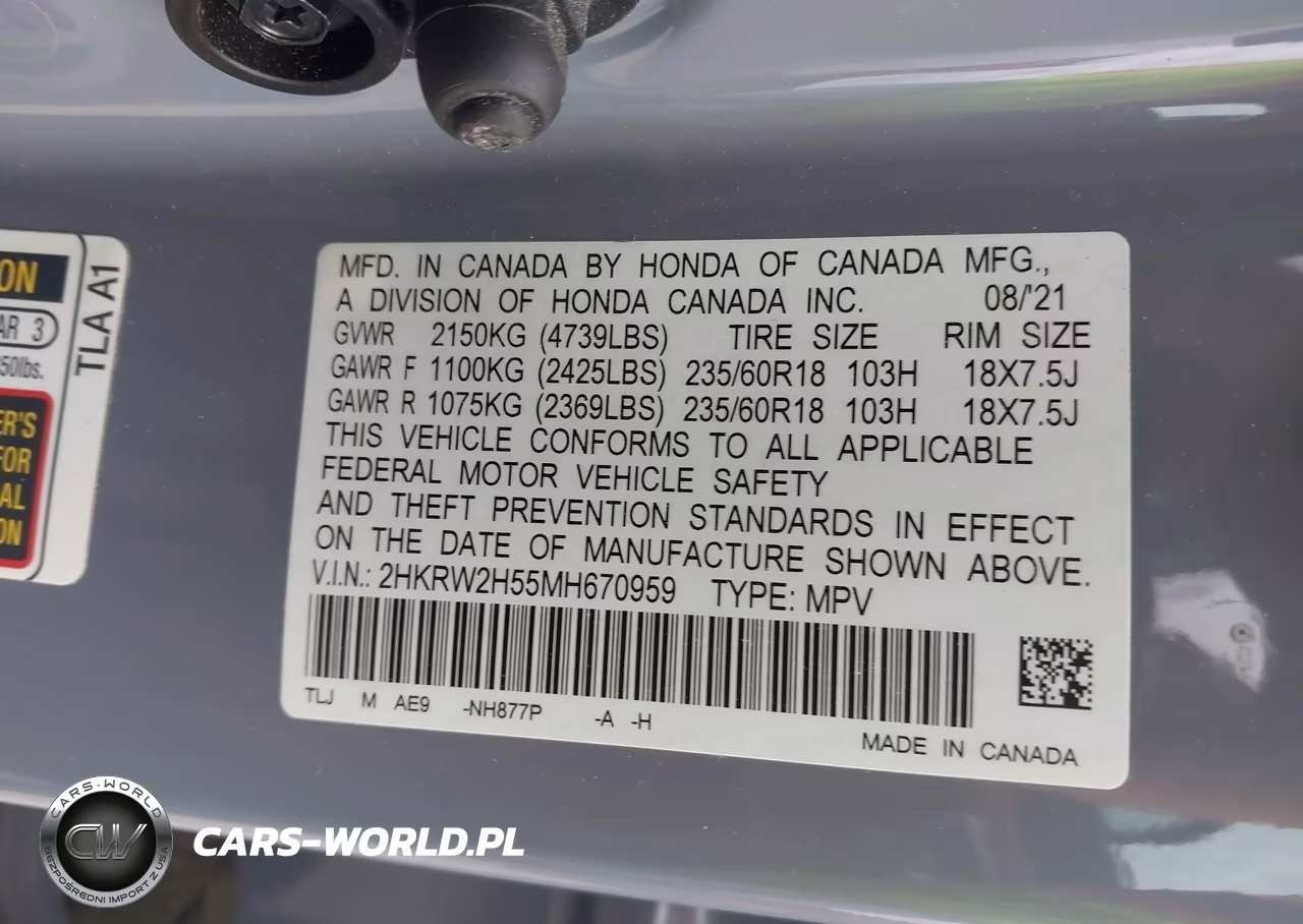 2021 Honda Cr-V Awd Ex VIN:2HKRW2H55MH670959 - 9