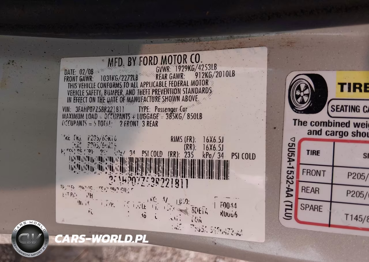 2008 Ford Fusion Se VIN:3FAHP07Z58R221811 - 9