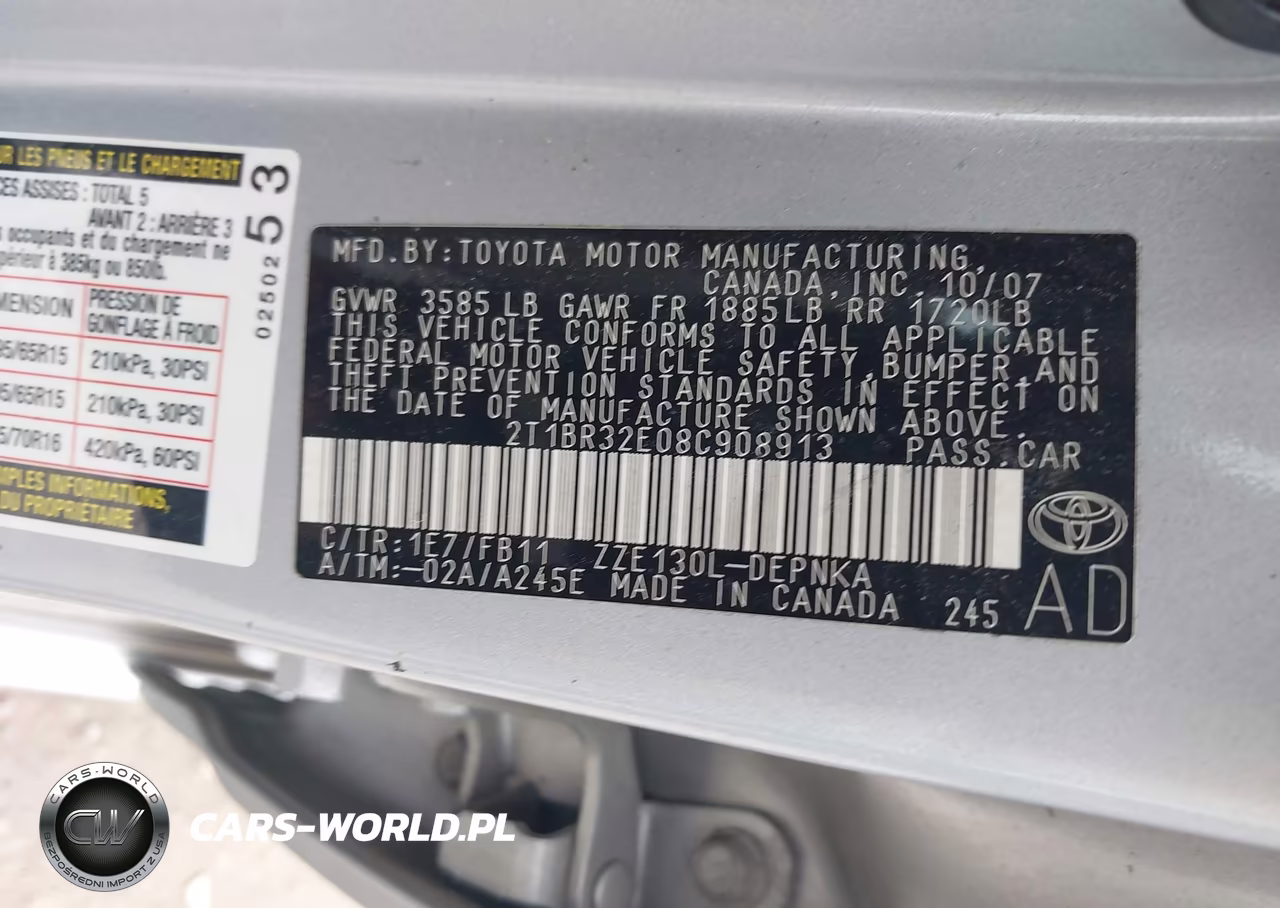 2008 Toyota Corolla Le VIN:2T1BR32E08C908913 - 9