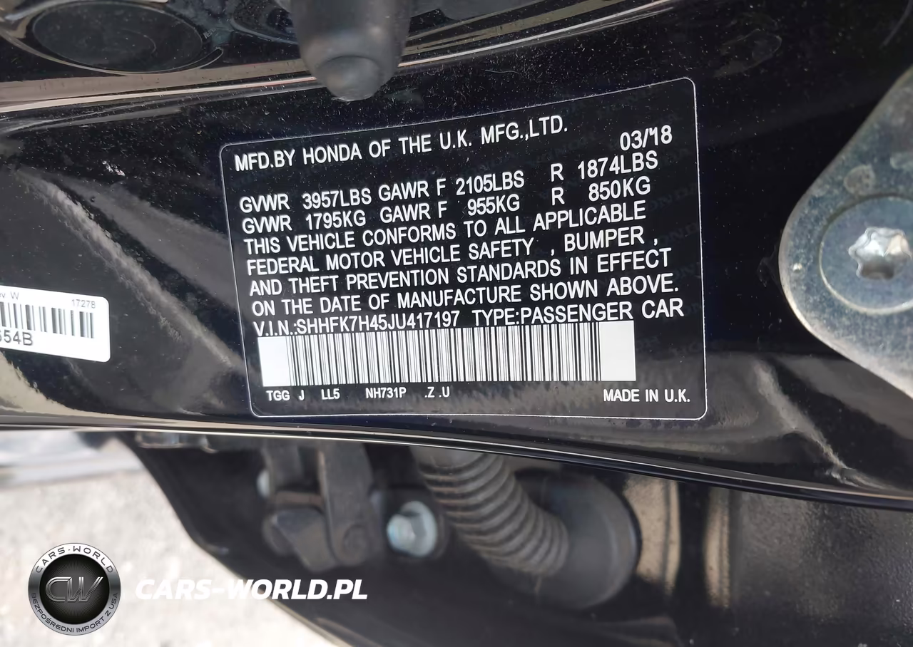 2018 Honda Civic Sport VIN:SHHFK7H45JU417197 - 9