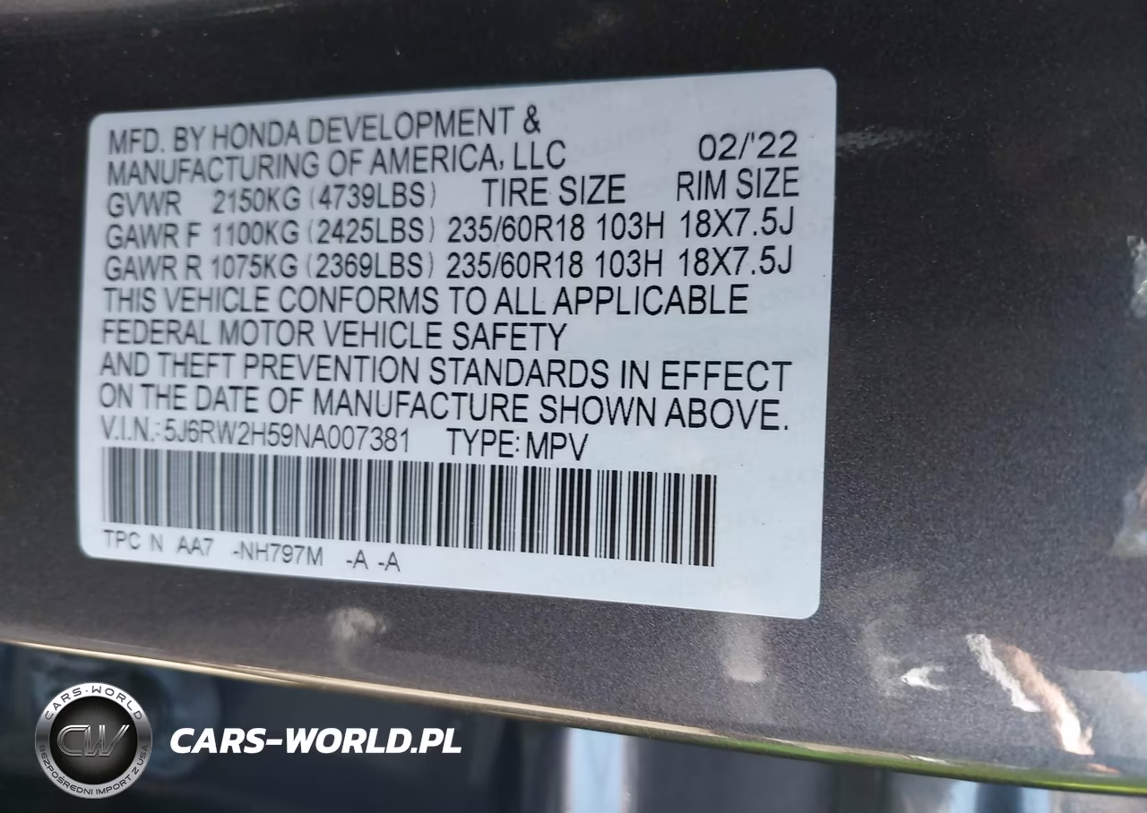 2022 Honda Cr-V Awd Ex VIN:5J6RW2H59NA007381 - 9