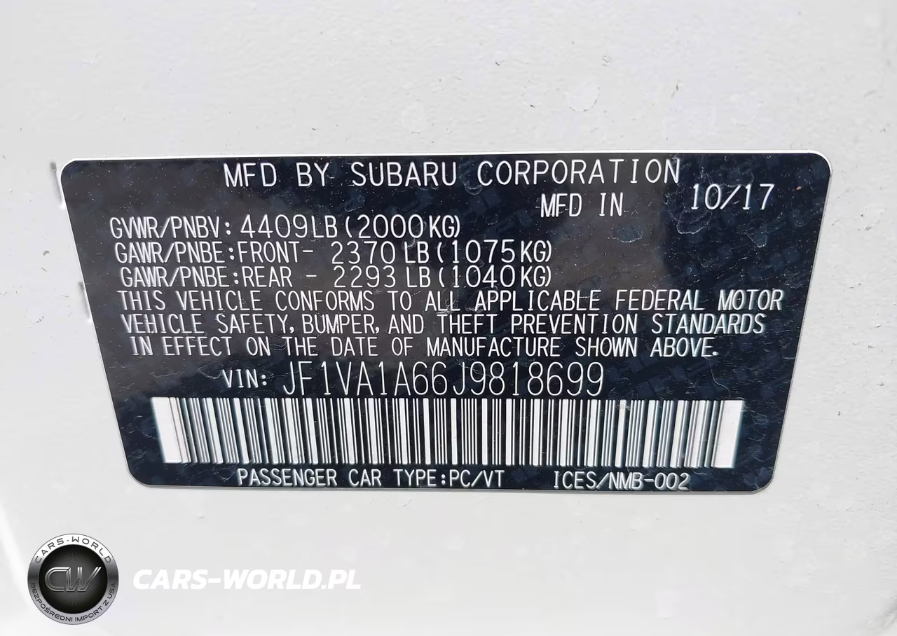 2018 Subaru Wrx VIN:JF1VA1A66J9818699 - 9
