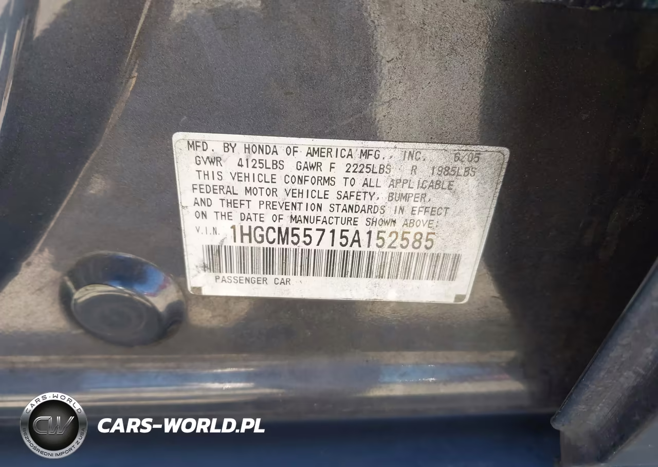 2005 Honda Accord 2.4 Ex VIN:1HGCM55715A152585 - 9