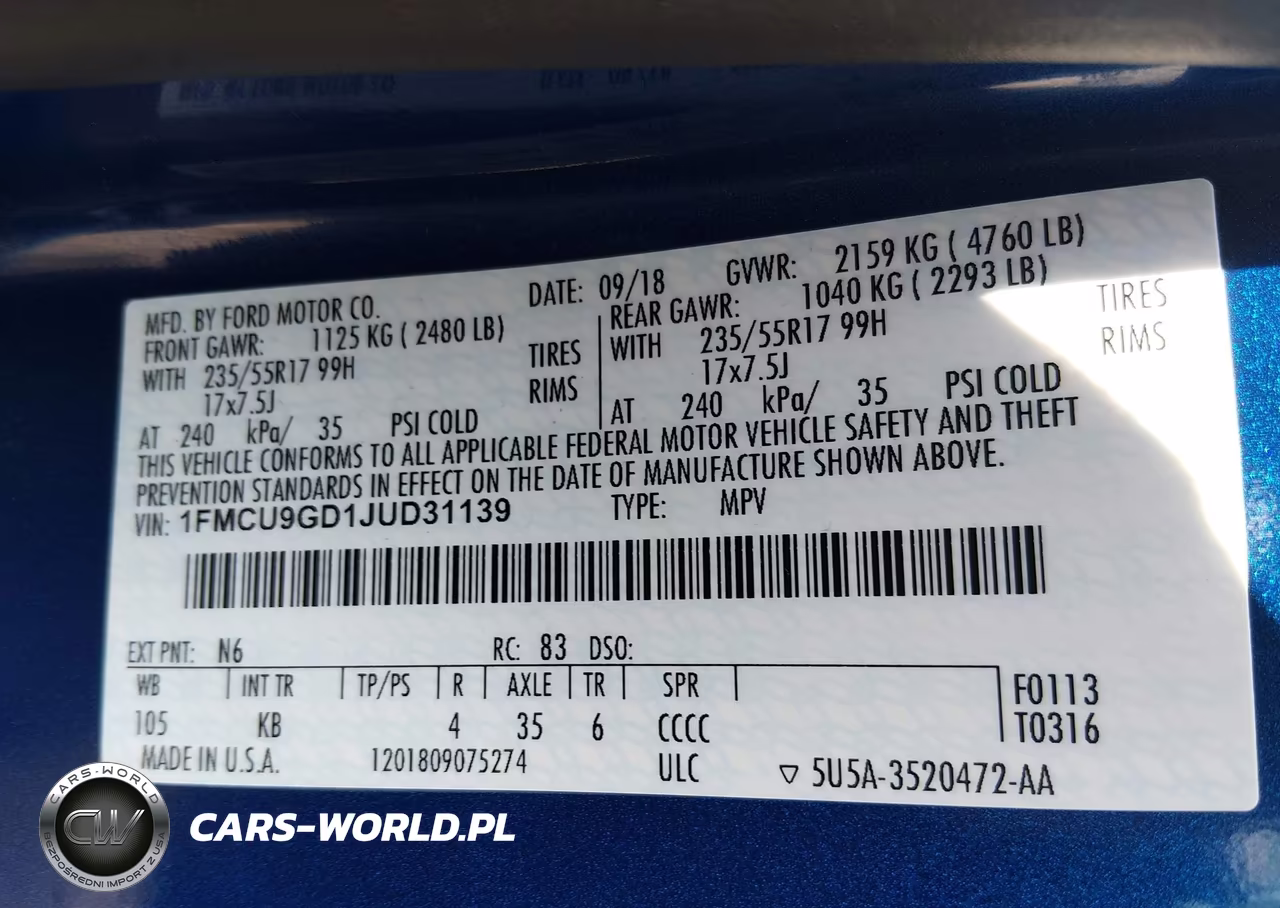 2018 Ford Escape Se VIN:1FMCU9GD1JUD31139 - 9