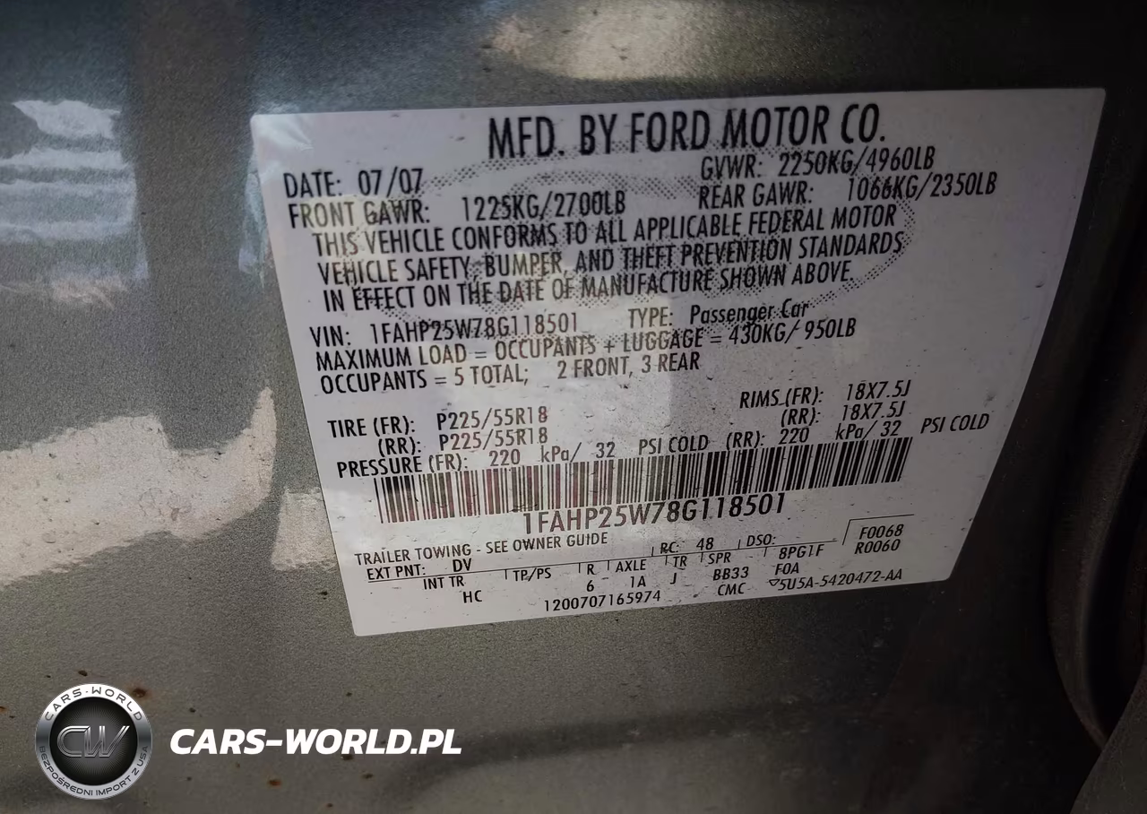 2008 Ford Taurus Limited VIN:1FAHP25W78G118501 - 9