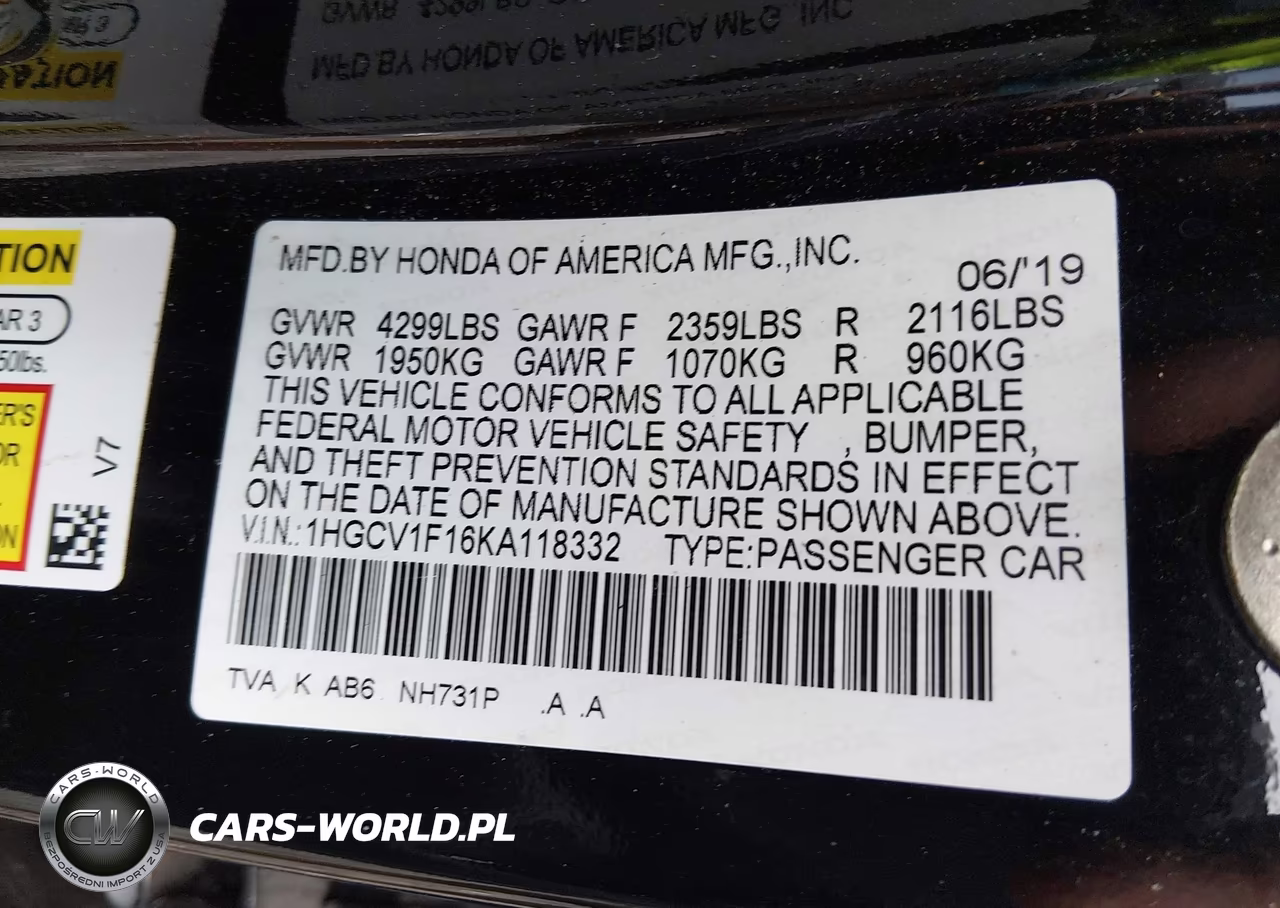 2019 Honda Accord Lx VIN:1HGCV1F16KA118332 - 9
