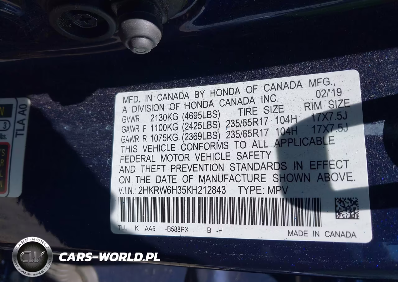 2019 Honda Cr-V Lx VIN:2HKRW6H35KH212843 - 9