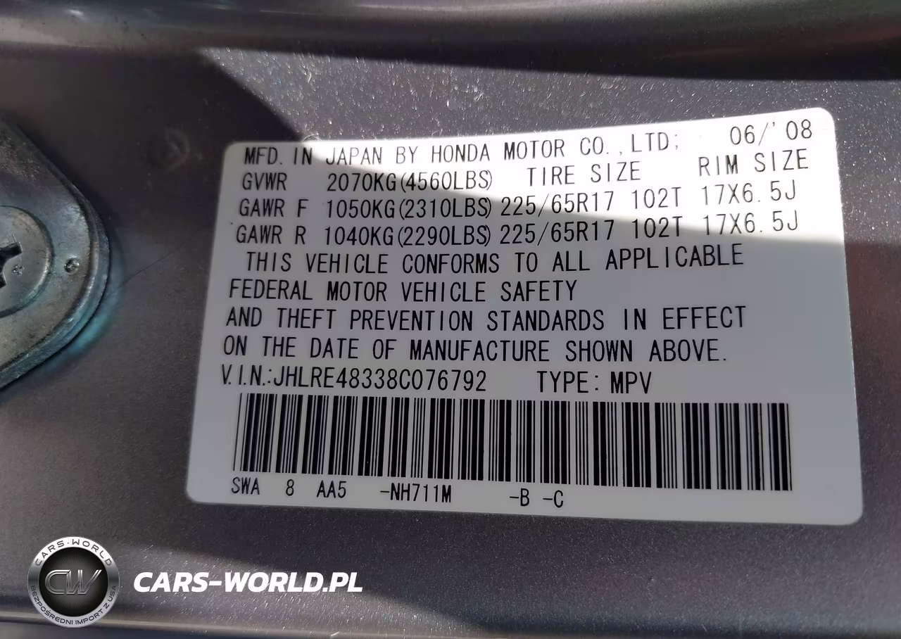 2008 Honda Cr-V Lx VIN:JHLRE48338C076792 - 9