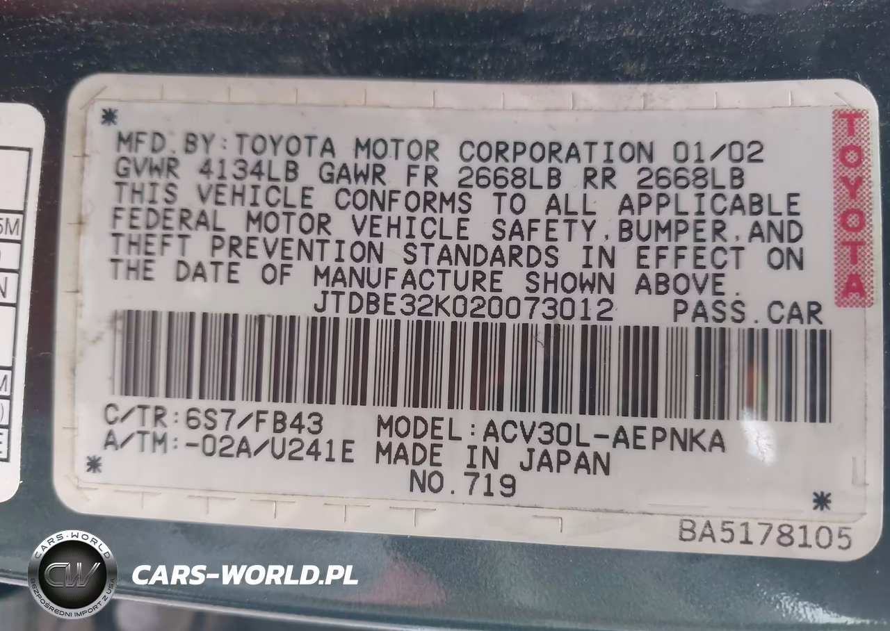 2002 Toyota Camry Le VIN:JTDBE32K020073012 - 9
