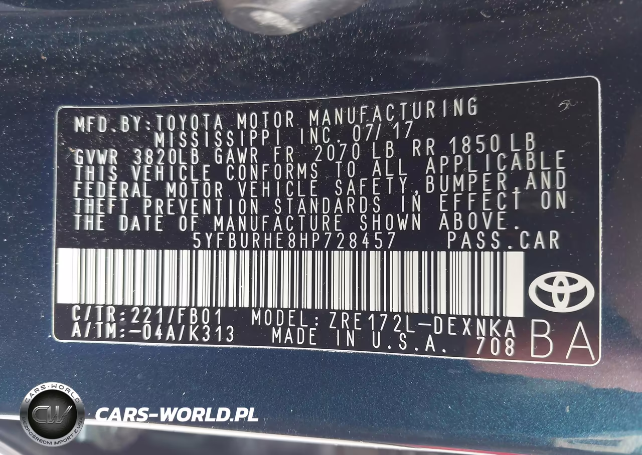 2017 Toyota Corolla Le VIN:5YFBURHE8HP728457 - 9