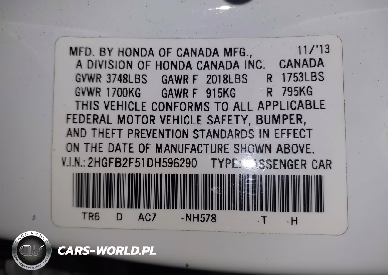 2013 Honda Civic Lx VIN:2HGFB2F51DH596290 - 9