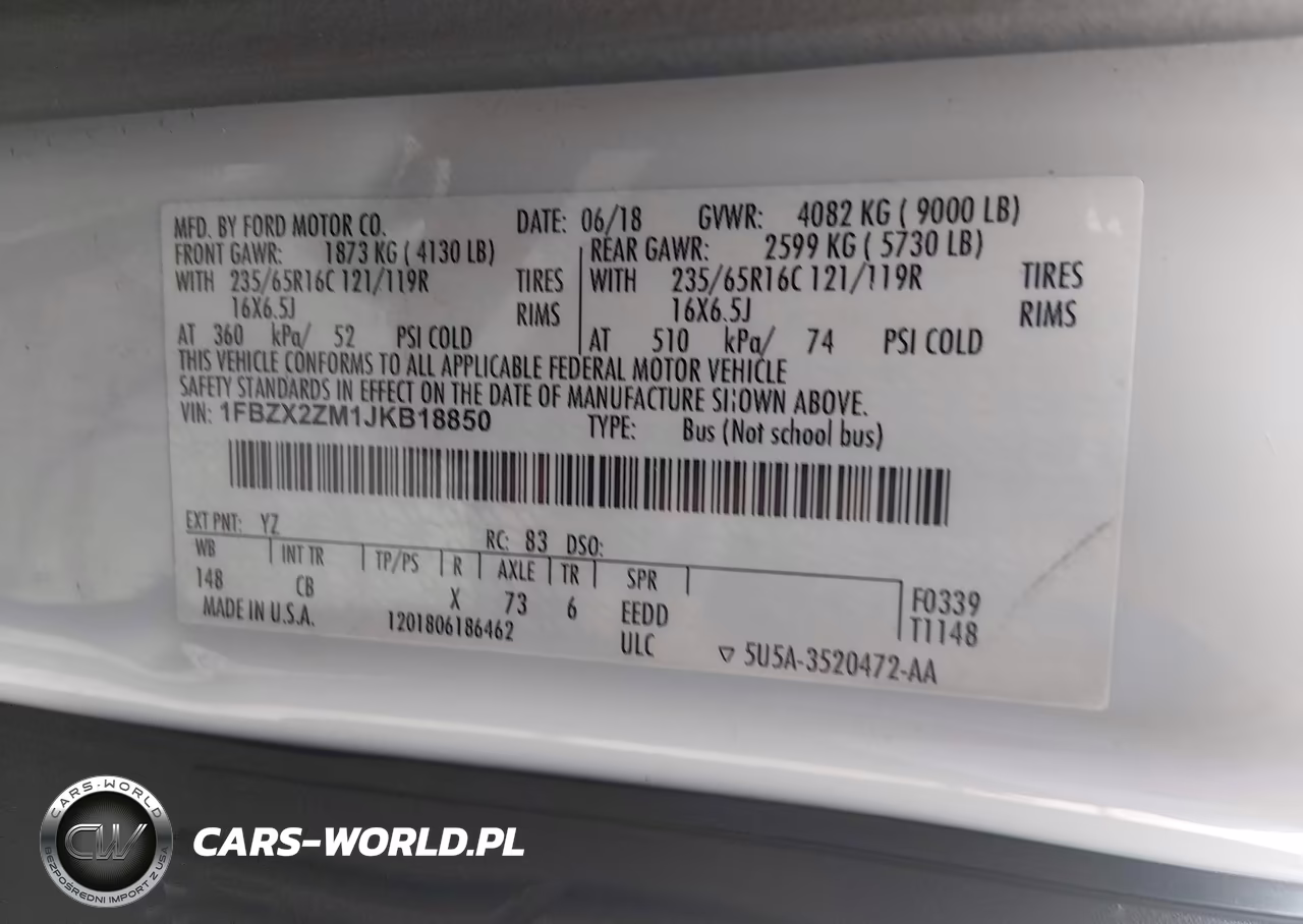 2018 Ford Transit-350 Xl VIN:1FBZX2ZM1JKB18850 - 9