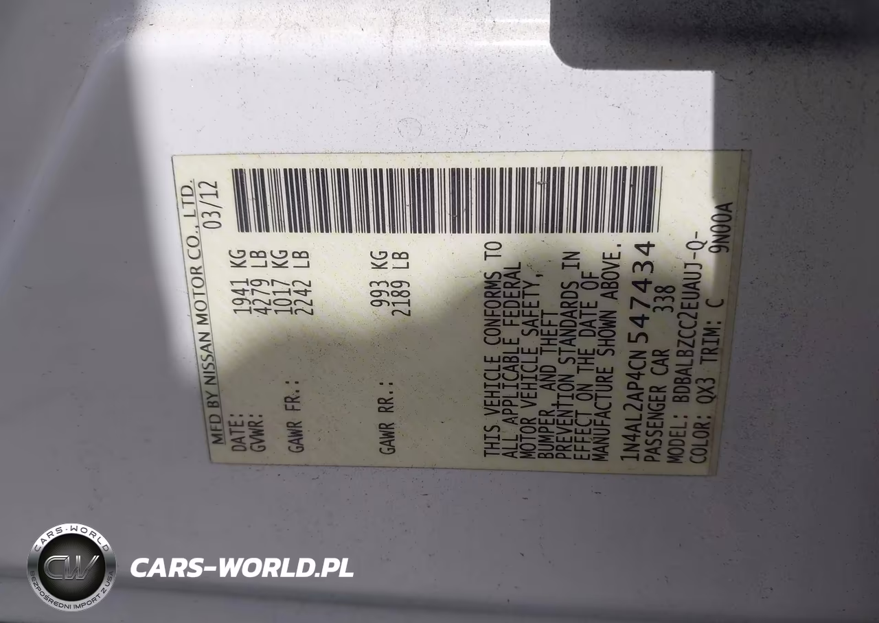 2012 Nissan Altima 2.5 S VIN:1N4AL2AP4CN547434 - 9
