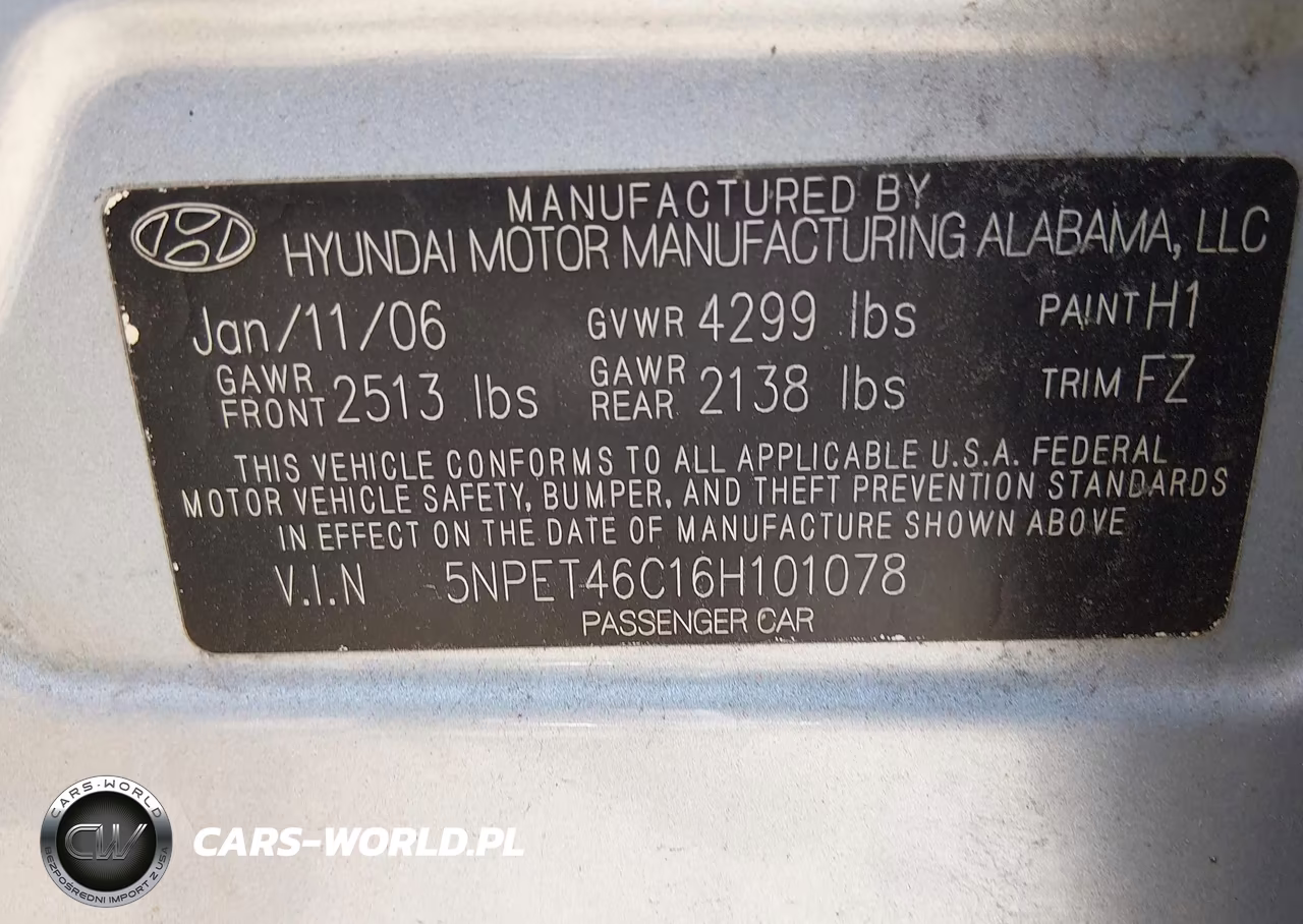 2006 Hyundai Sonata Gl VIN:5NPET46C16H101078 - 9