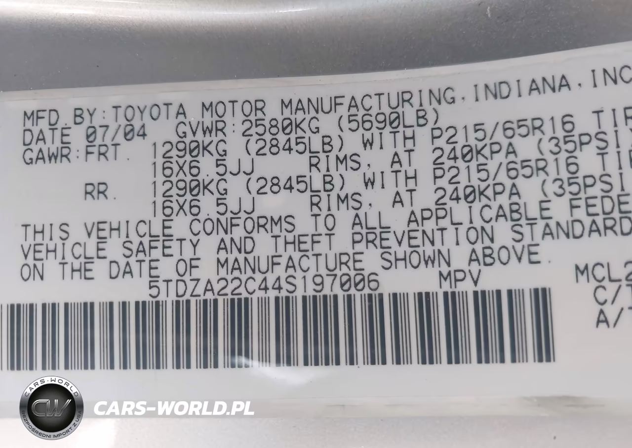 2004 Toyota Sienna Xle VIN:5TDZA22C44S197006 - 9