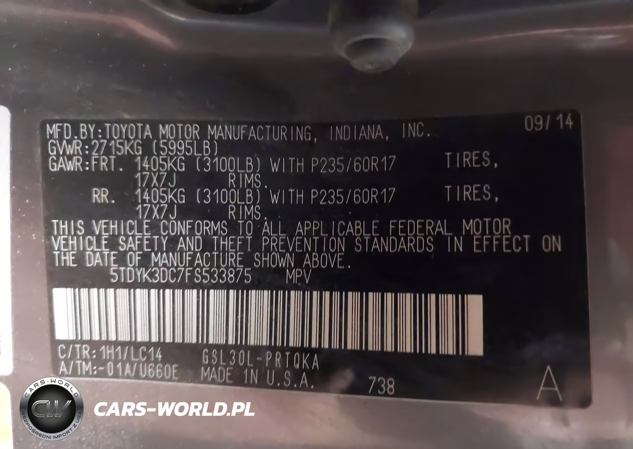 2015 Toyota Sienna Xle 8 Passenger VIN:5TDYK3DC7FS533875 - 9