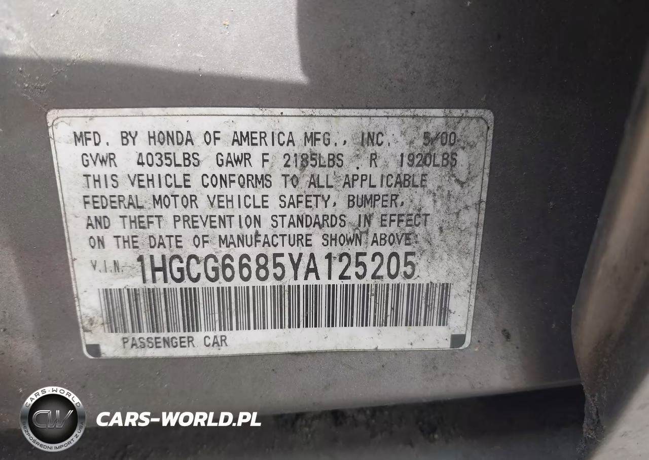 2000 Honda Accord 2.3 Ex VIN:1HGCG6685YA125205 - 9