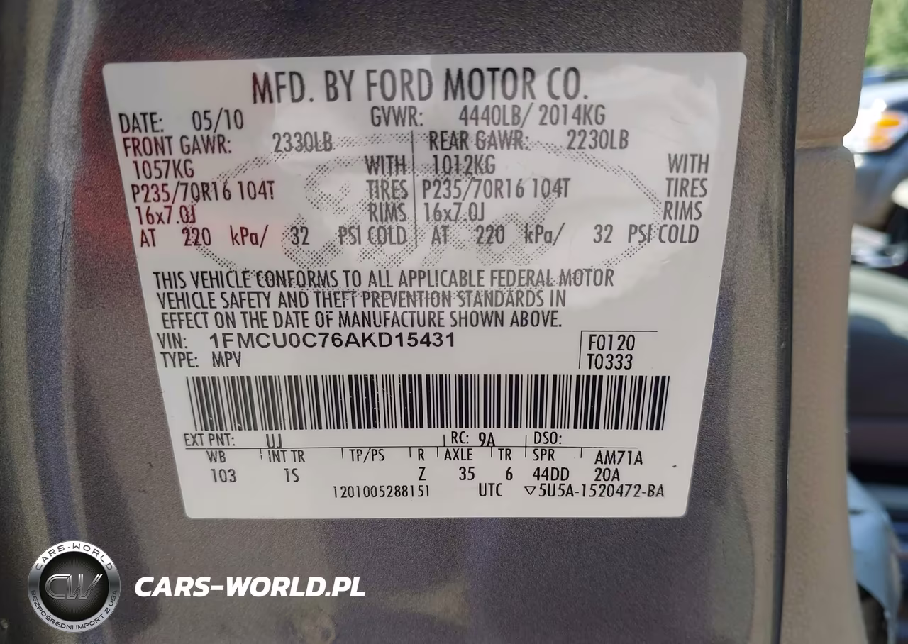 2010 Ford Escape Xls VIN:1FMCU0C76AKD15431 - 9
