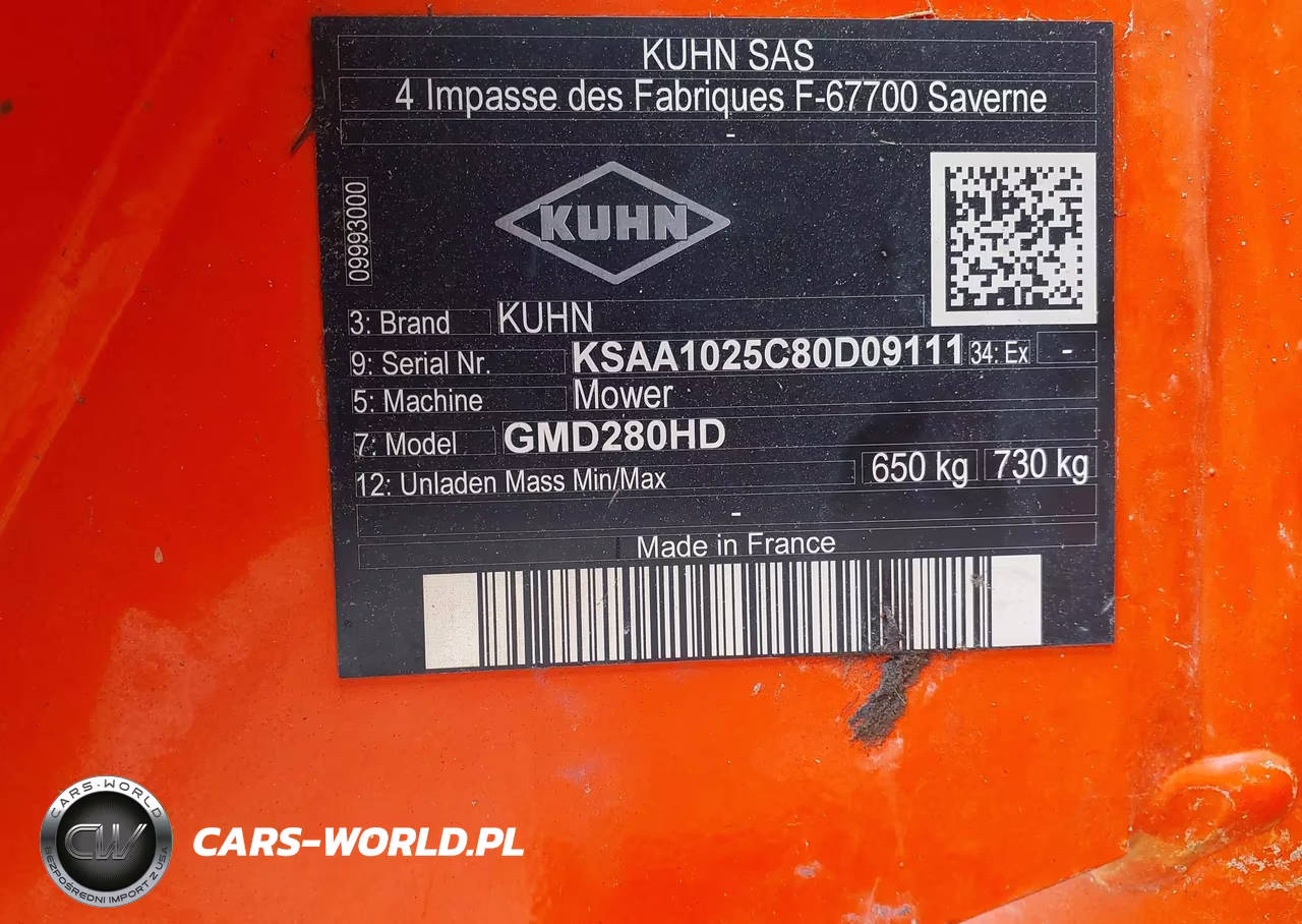 2022 Kuhn Mower Gmd280Hd VIN:KSAA1025C80D09111 - 9
