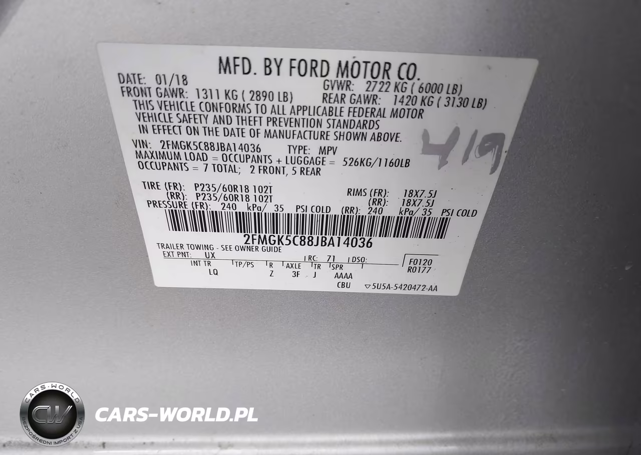 2018 Ford Flex Sel VIN:2FMGK5C88JBA14036 - 9