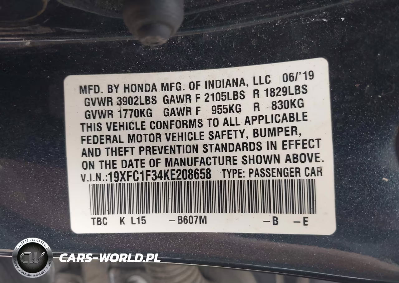 2019 Honda Civic Ex VIN:19XFC1F34KE208658 - 9