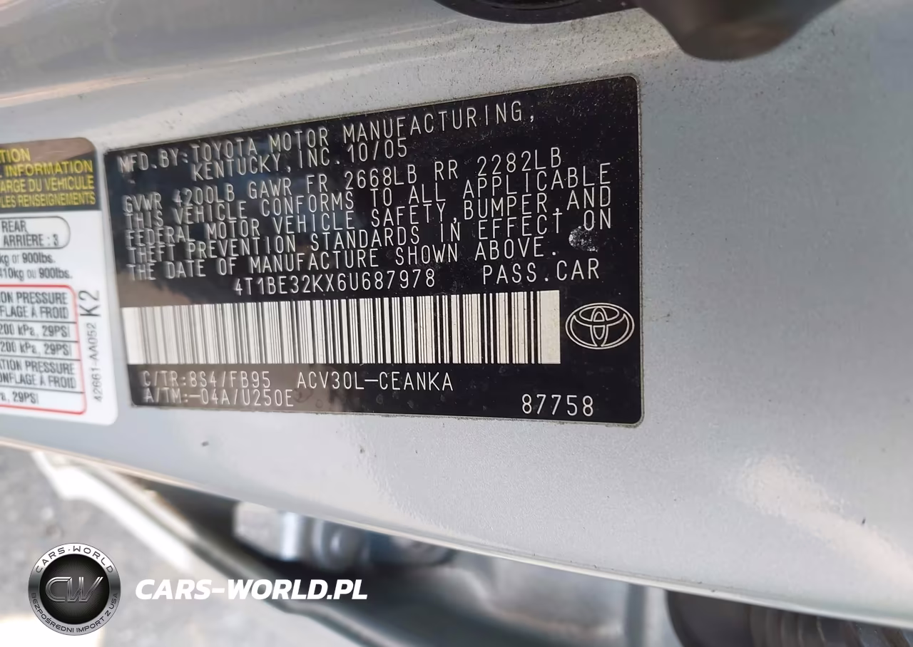 2006 Toyota Camry Le VIN:4T1BE32KX6U687978 - 9