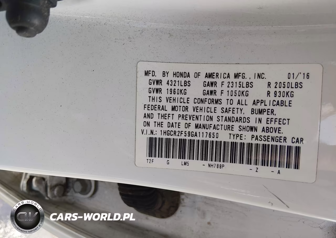 2016 Honda Accord Sport VIN:1HGCR2F59GA117650 - 9